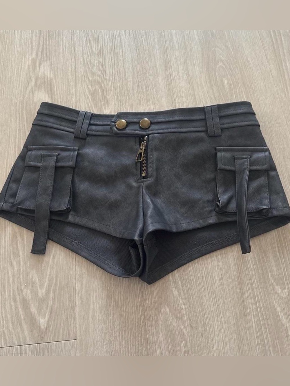 edikted faux leather washed black cargo mini shorts